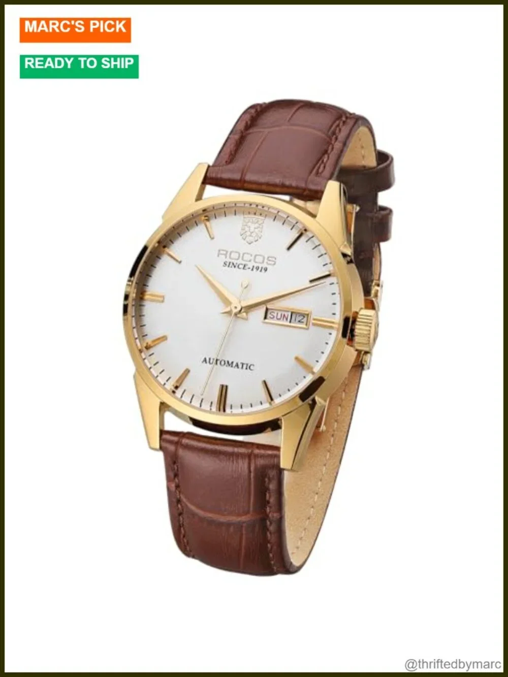 Men's Automatic Mechanical Watch Golden Luxury Classic Retro Day-Date Brown